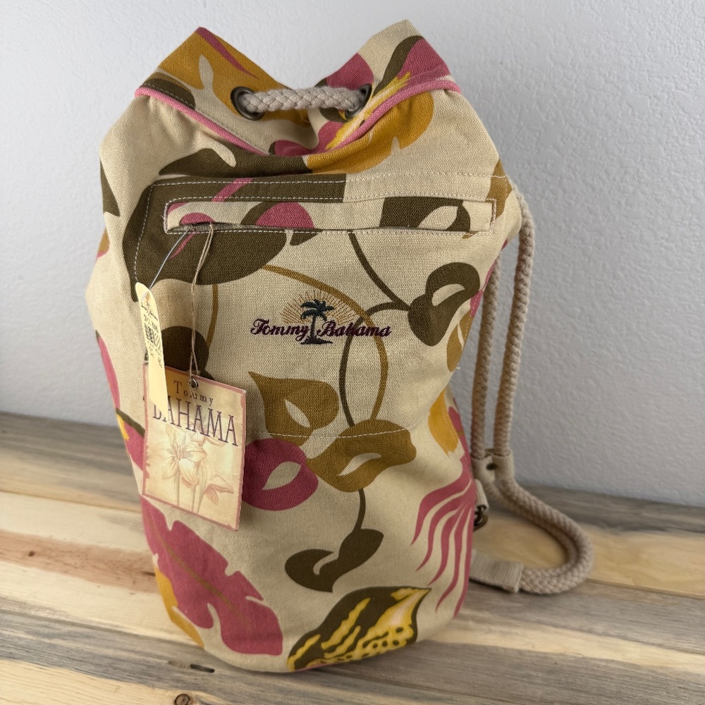 Tommy Bahama Soft Cotton Canvas Drawstring Backpack Tropical NWT